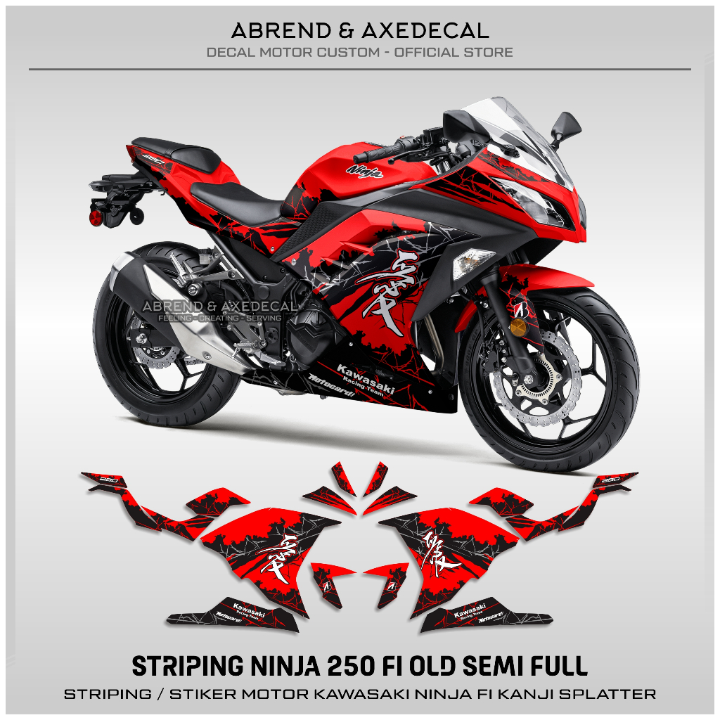 Decal Striping Ninja 250 Fi Old Kanji Bercak / Stiker Motor Kawasaki Ninja Fi Design Custom / Stock Decals Semifull