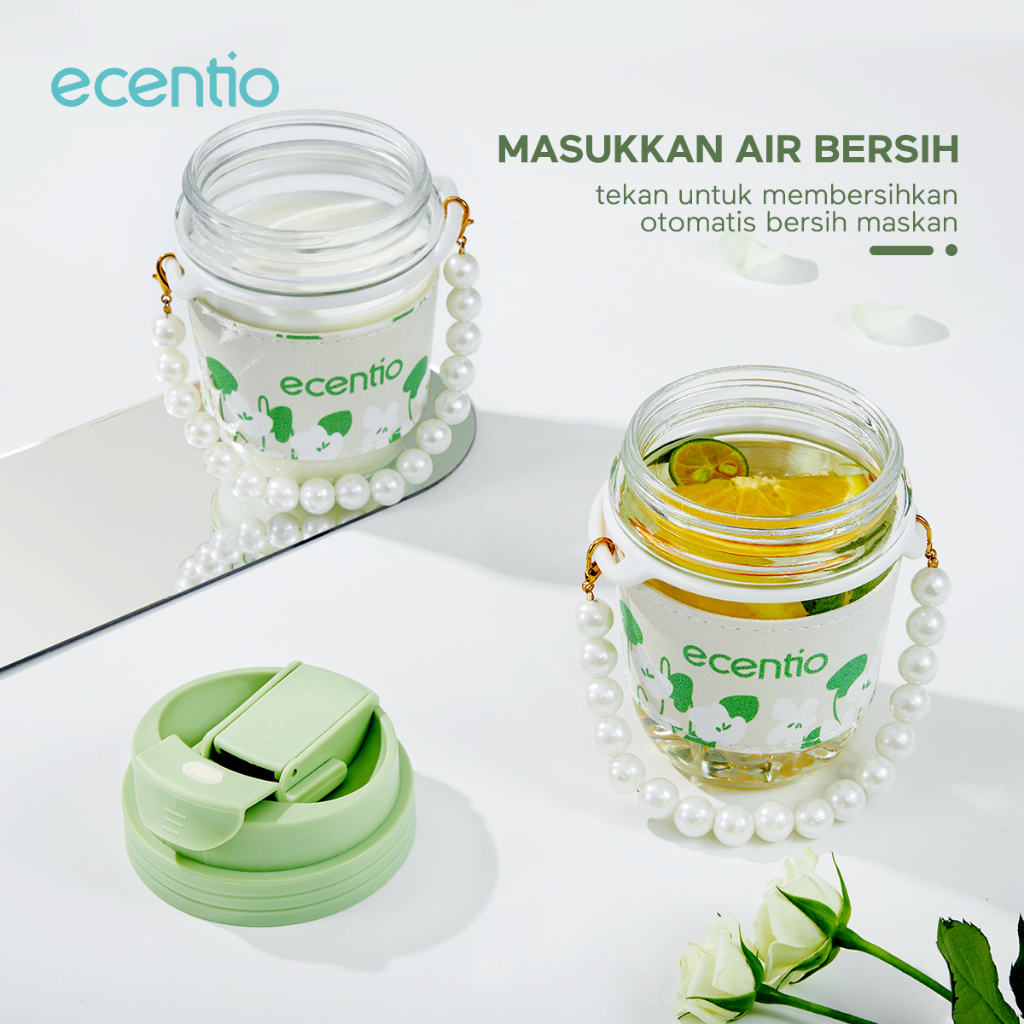 ecentio &amp; FOODI tumbler kaca 350ml Gelas Tumbler Nyaman digunakan Kaca Bottle Cup Aesthetic Mug anti tumpah