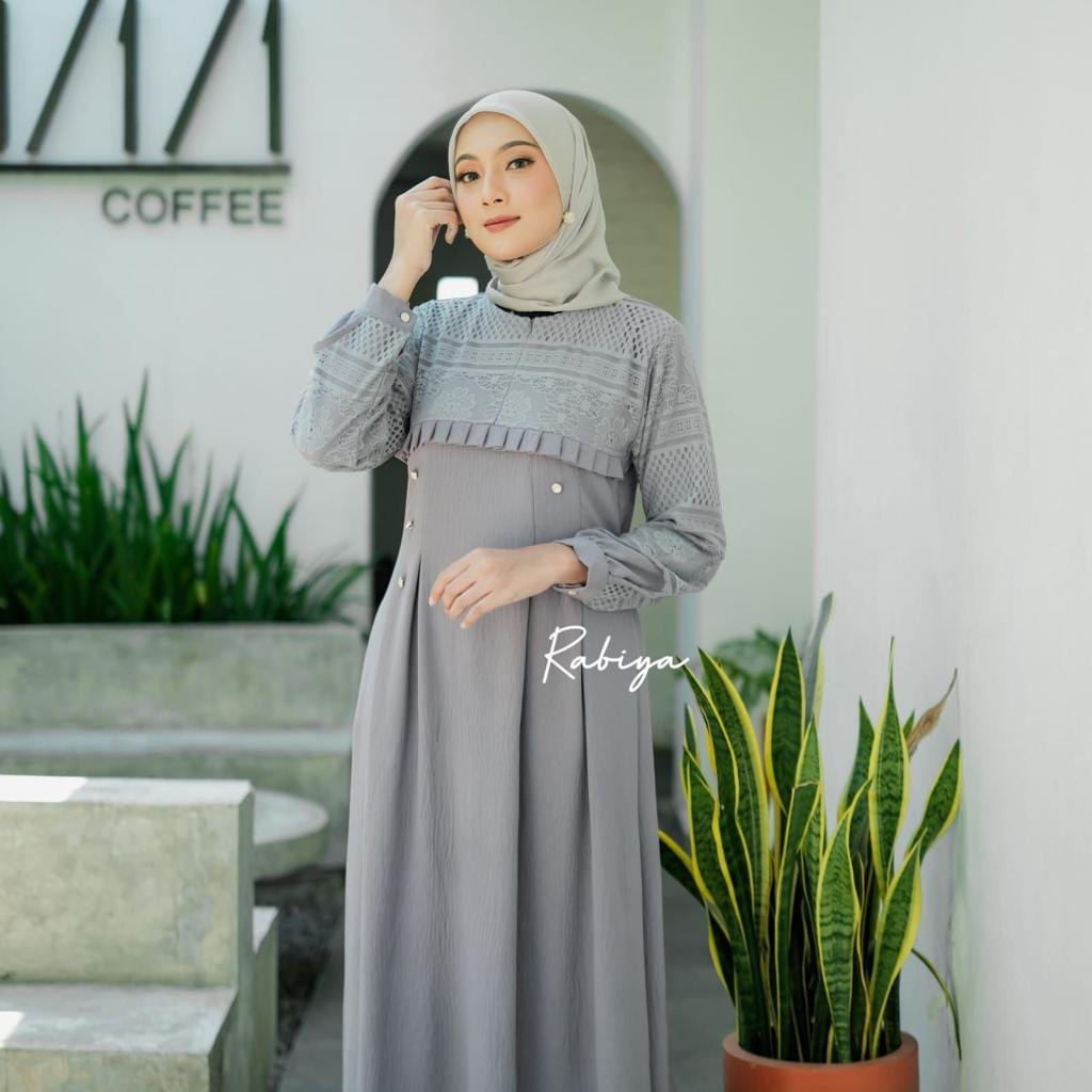 Gamis Brukat Malika Bahan Cringkle Air Flow Ukuran Jumbo LD UP TO 140cm