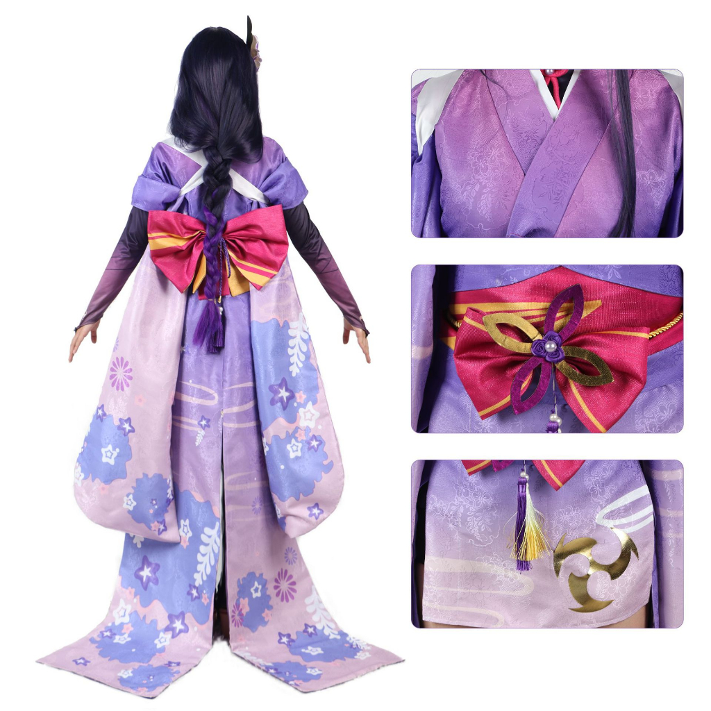 [QTakasi] Raiden shogun genshin impact kimono war version The original god cos clothing Thor Barr true thunder and lightning general shadow warrior cosplay game anime kimono female shadow COS