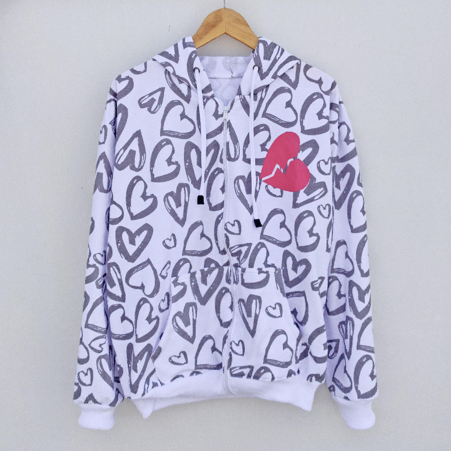 Jacket Zipper Love Full print Hoodie Oversize Wanita Lucu Terbaru