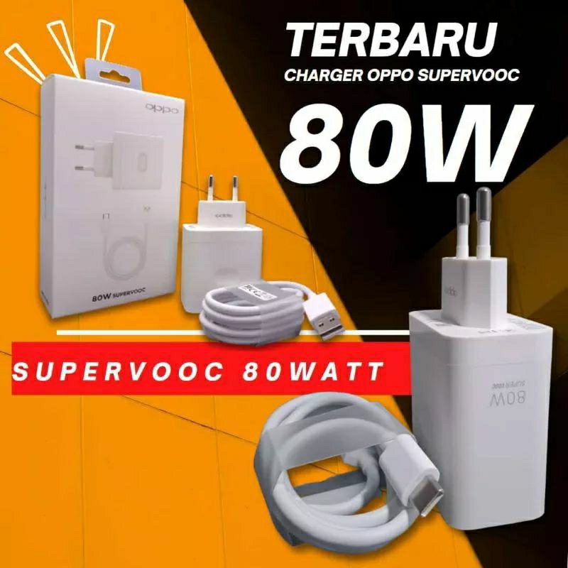 New Charger 100%Ori OPPO 80W Super VOOC Fast Charging Sport Untuk semua hp Type C Micro