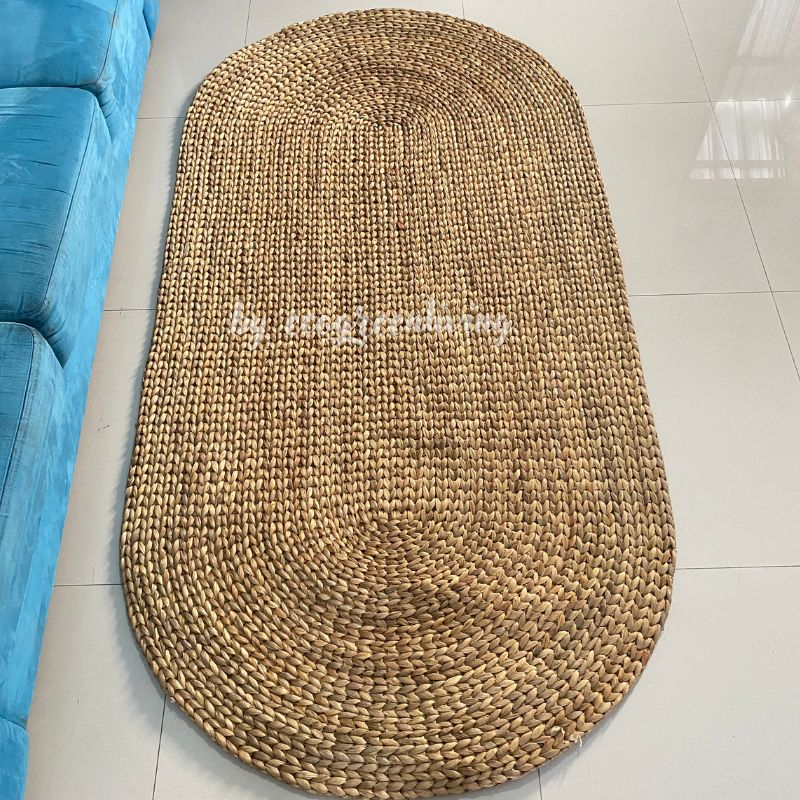 KARPET ANYAM / RUG ANYAMAN / TIKAR ANYAMAN ENCENG GONDOK BENTUK OVAL UKURAN 2X1 M