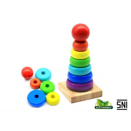 Rainbow Tower Mainan Edukasi Anak / Wooden Rainbow / Menara Donat Kayu / Menara Pelangi / Mainan Donat Susun / Menara Ring Donat-538203