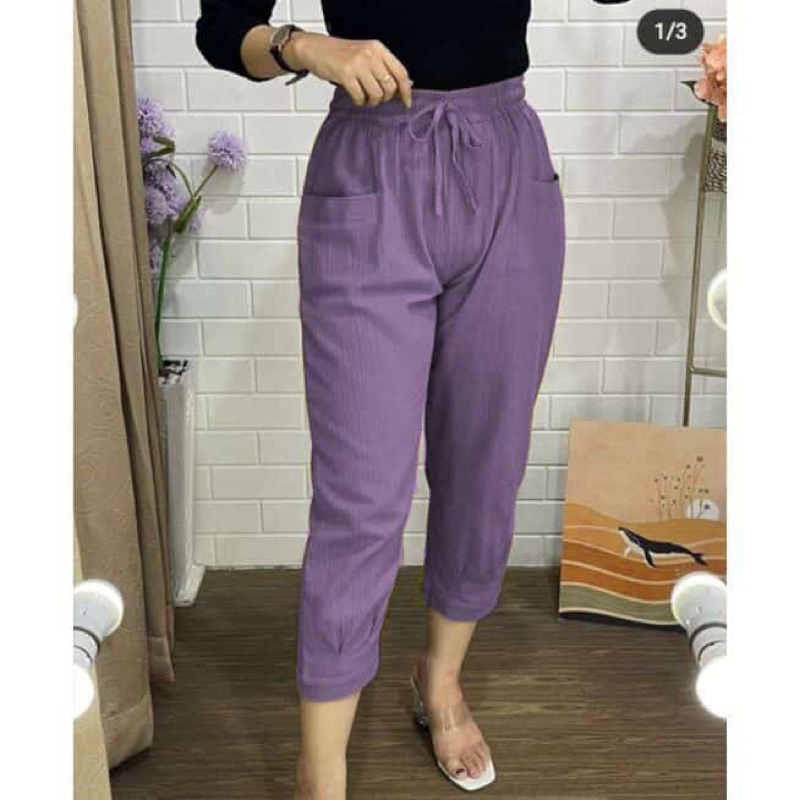 HARUKA PANTS MODEL 7/9 LINEN CRINGKLE TERUPDATE