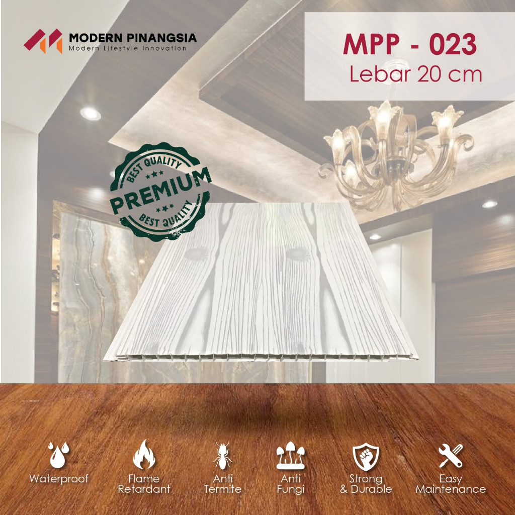 Plafon PVC Tipe MPP.208.023 / Modern Plafon / Motif Kayu Abu