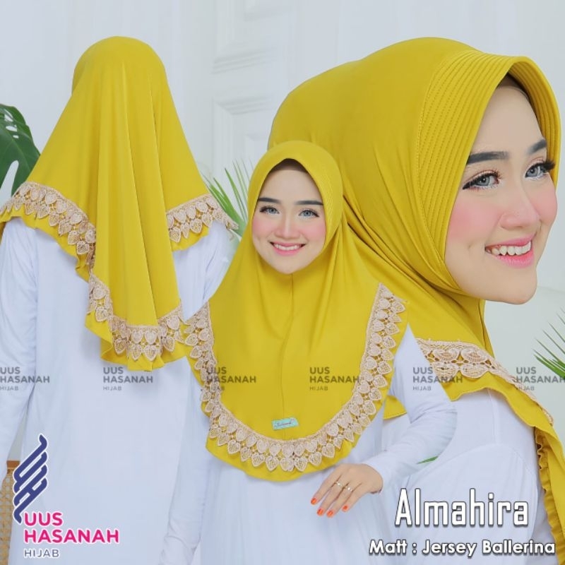 (Uus Hasanah) ALMHIRA •hijab instan jersey super•kerudung instan renda