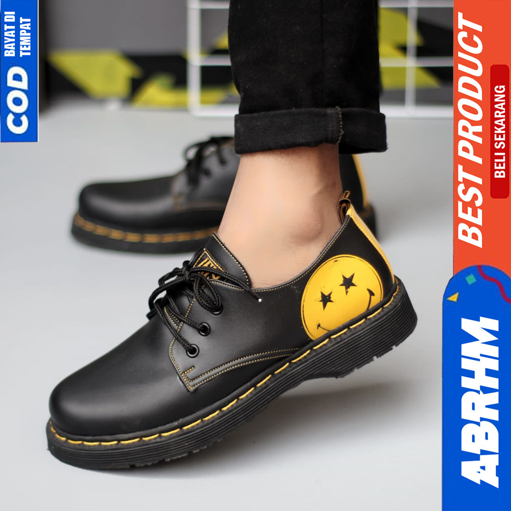 ABRHM Sepatu Formal Pantofel Docmart Casual Kulit Hitam Pria