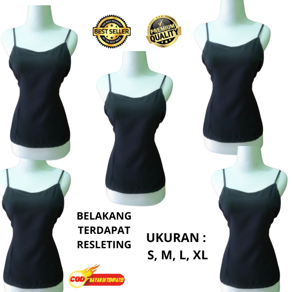 TANKTOP WANITA/ DALAMAN BROKAT KEBAYA/  KAMISOL WARNA HITAM SATIN PREMIUM