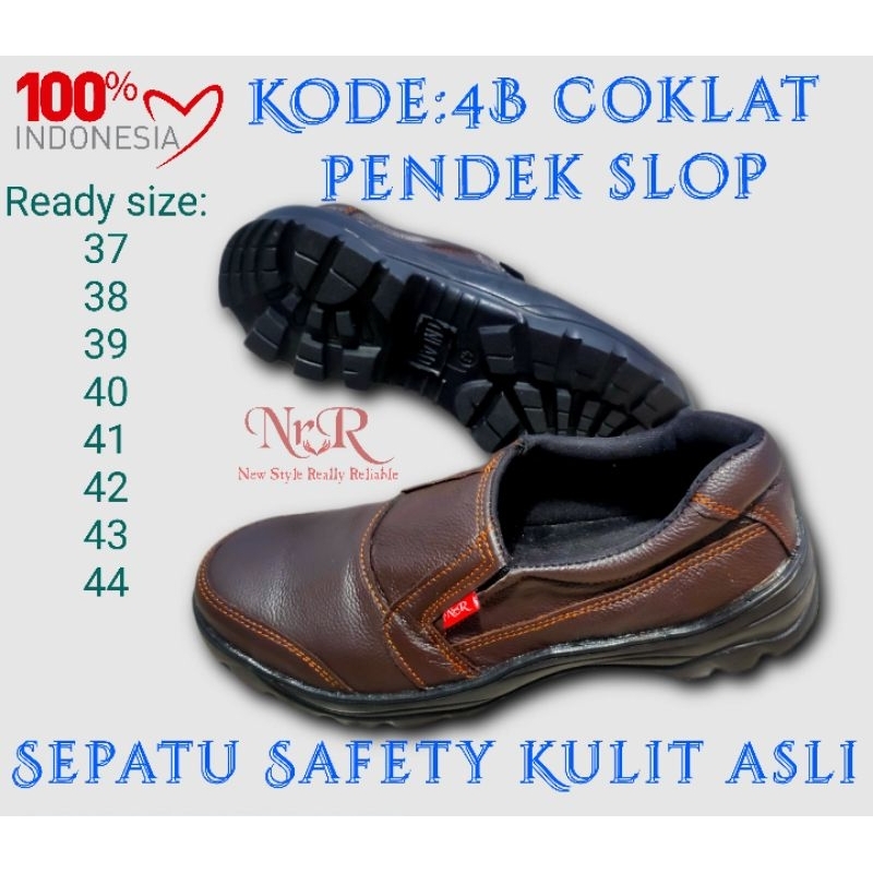 Sepatu safety asli kulit low cut coklat sol karet lentur kerja proyek ujung ada besi