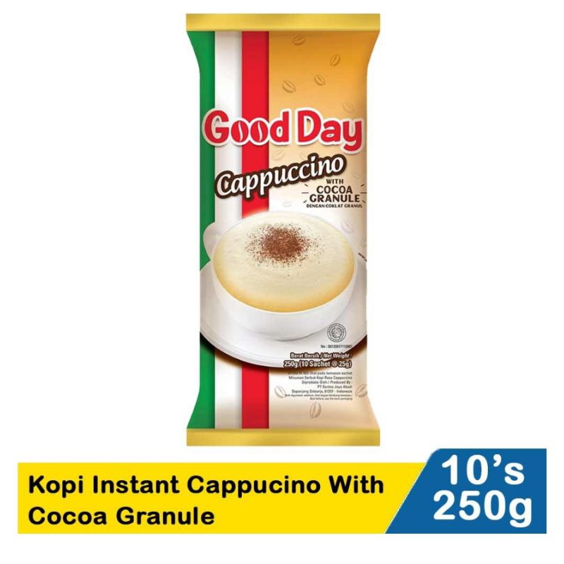 

good day cappucino kopi instan with cocoa granule 10's 250gr