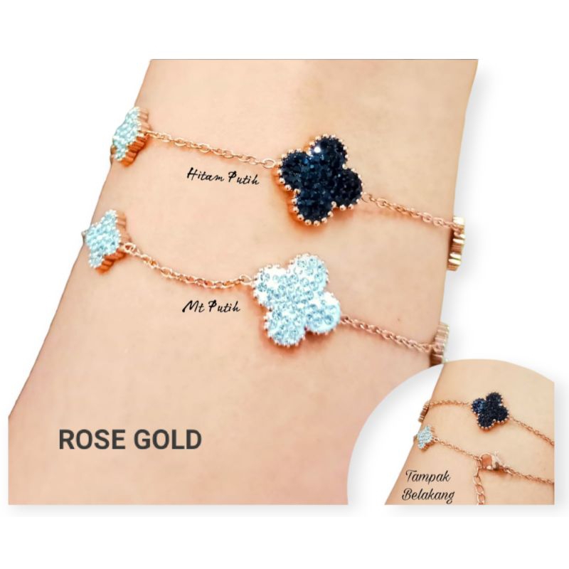 TSJ03. Gelang tangan Titanium Clover (Rose Gold) anti karat