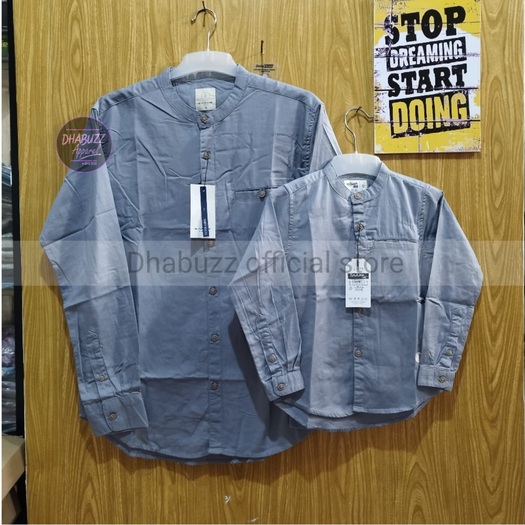 LT GREY BAJU KEMEJA KOKO KEMKO COUPLE PASANGAN AYAH ANAK LENGAN PANJANG DAN PENDEK KANCING FULL ORIGINAL SAJUAK