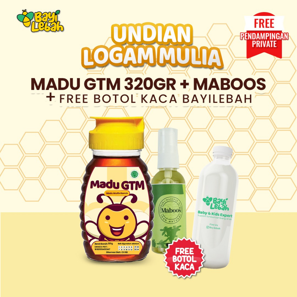 Paket Bundling Madu GTM 320 gr dan Maboos | Madu Bayi Anak | Penambah Nafsu Makan | Minyak Pijat Bayi | Massage Oil