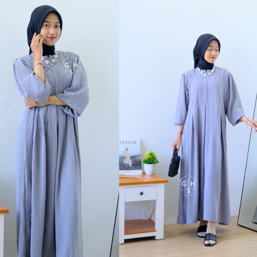 (KJI) GAMIS LONG MIDI MYSHA DAILY DRESS WANITA CRINCLE AIRFLOW