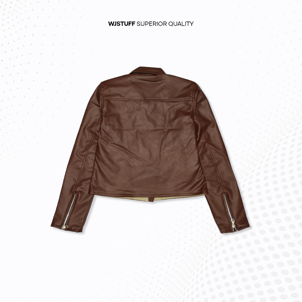 WJ Stuff - Jaket Wanita Rock N Roll Crop Cokelat