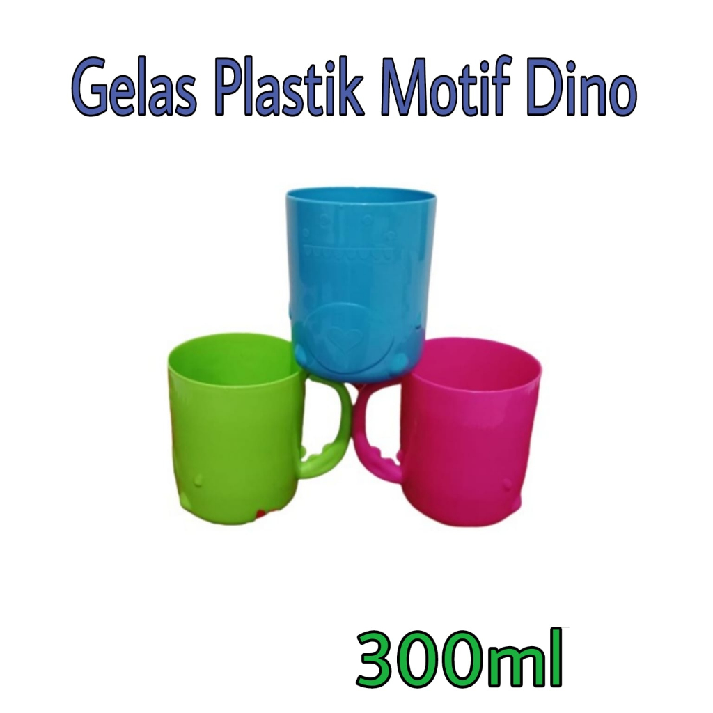 Gelas Anak Motif Dino Gelas Minum Plastik Cangkir Seduh Teh Susu