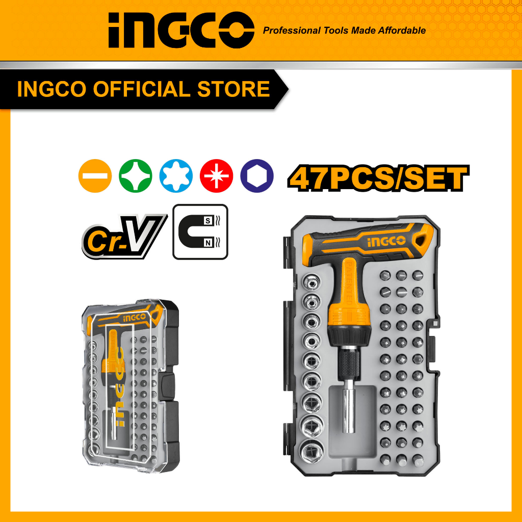 (INGCO) - 47-Pcs T-Handle Wrench Screwdriver Set/ Kunci Obeng T Toolkit Sepeda Lengkap  INGCO HKSDB0