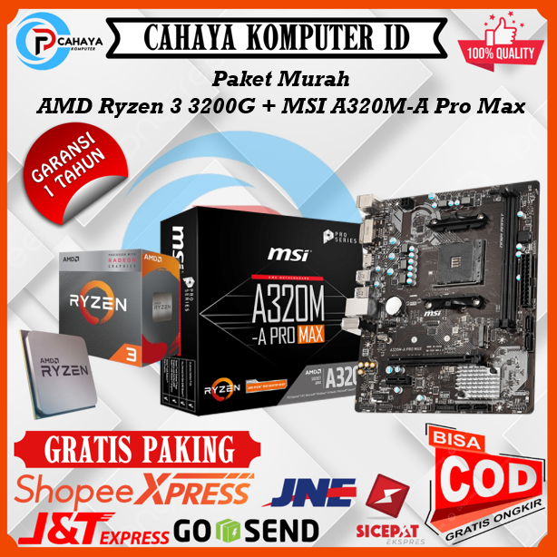 Paket Motherboard Prosesor AMD Ryzen 3 3200G 3.6Ghz + MSI A320M-A PRO