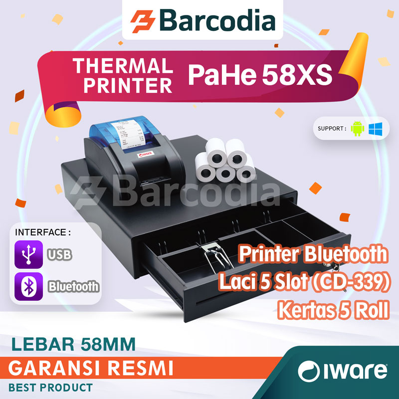 PAKET KASIR EKONOMIS C58XS + LACI UANG  + KERTAS - PAKET PRINTER BLUETOOTH