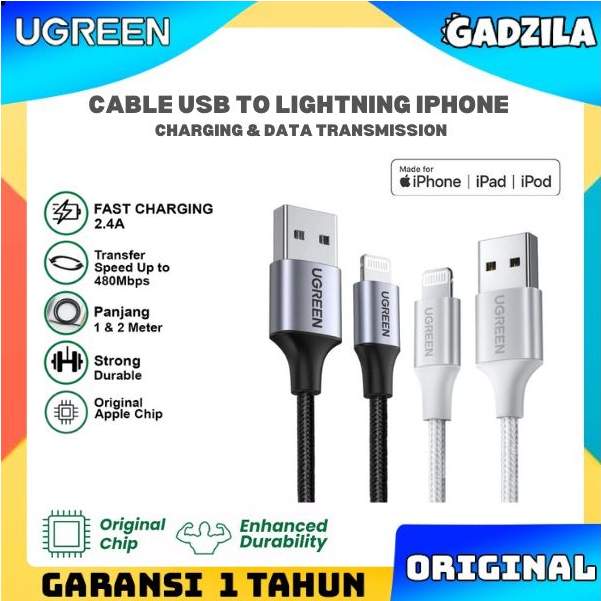 UGREEN Kabel Charger USB To Lightning For iPhone 6 7 8 Cable Data MFI Fast Charging 2.4A