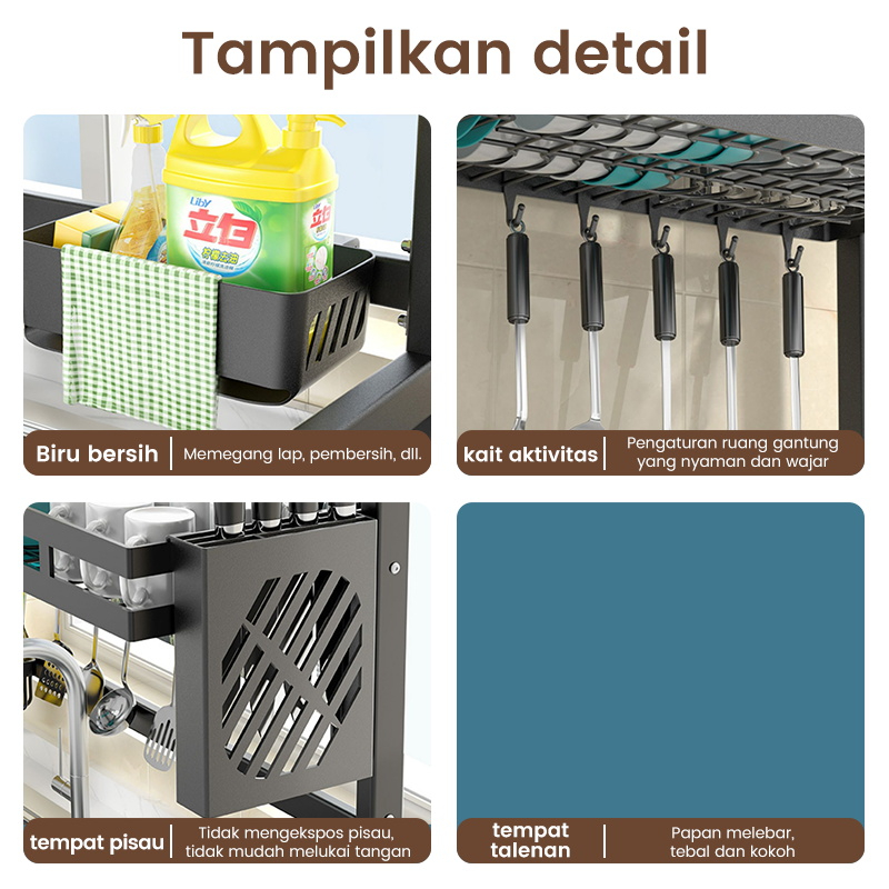 Weyon Sakura Rak Piring Rak Dapur Cuci Piring Rak Wastafel Cuci Piring Rak Stainless Steel Penyimpanan Dapur Rak Pengering Piring Rak（LSJ）