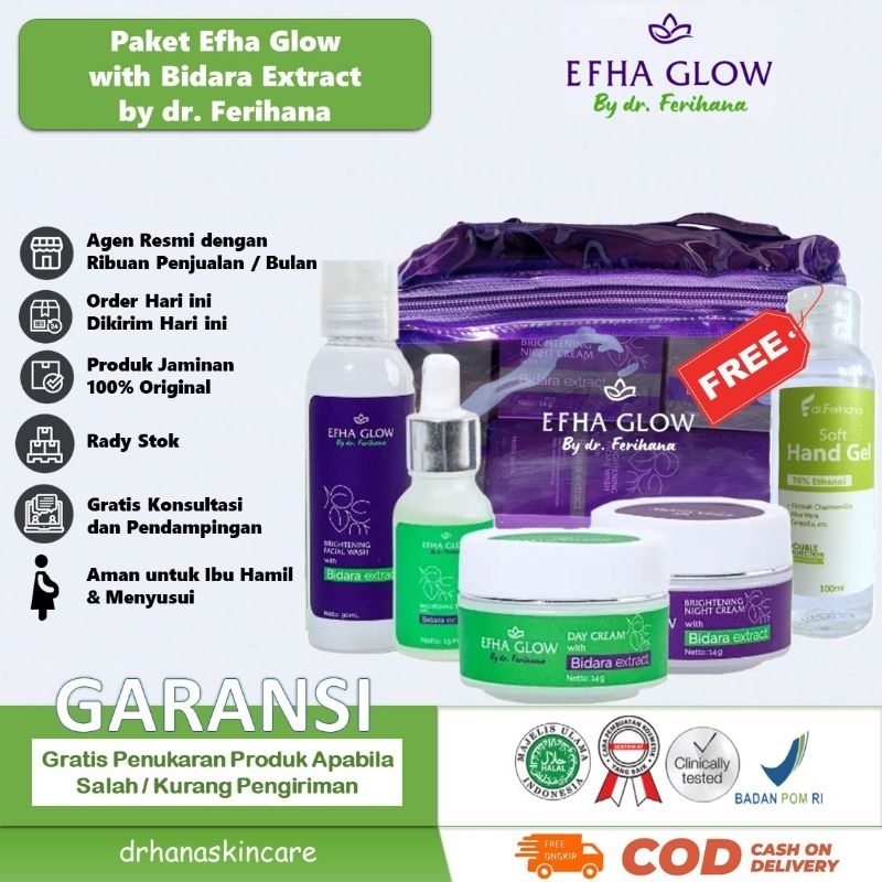 Paket Efha Glow by dr. Ferihana Cosmetics &amp; Skincare Rangkaian Produk Perawatan Wajah Murah yang Mampu Melambabkan Mencerahkan Anti Aging atau Mencegah Penuaan Mengurangi Jerawat dan Anti Inflamasi