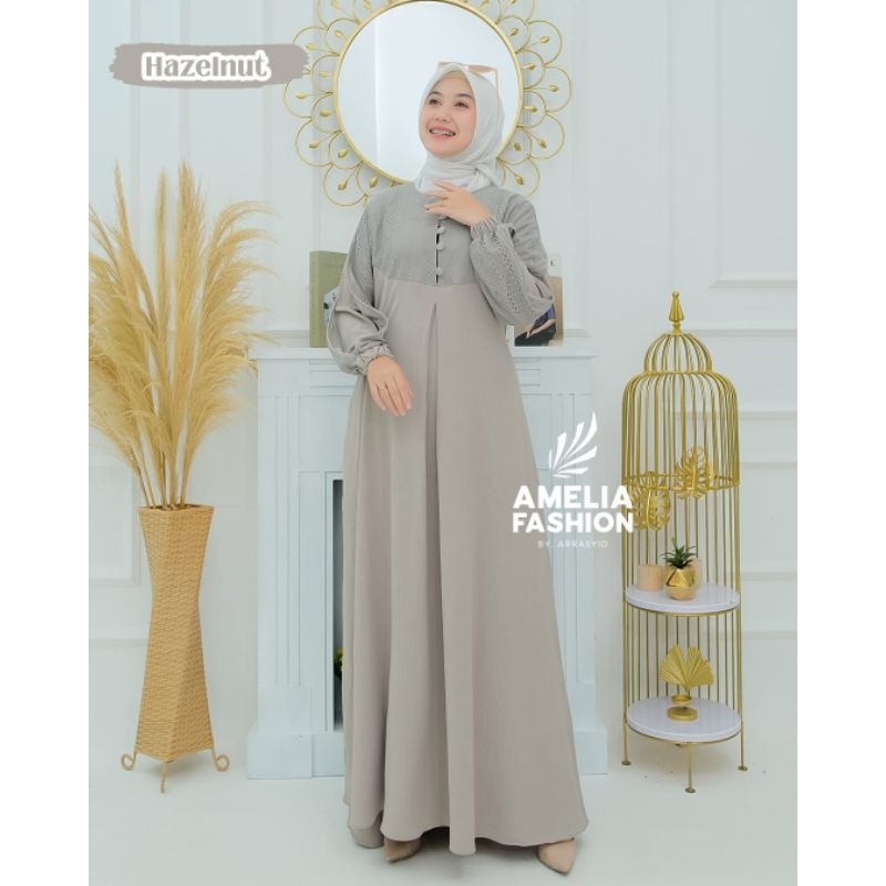 KANAYA DRESS ORI AMELIA FASHION DRESS CRINGKLE KOMBINASI BRUKAT MALIKA TERBARU