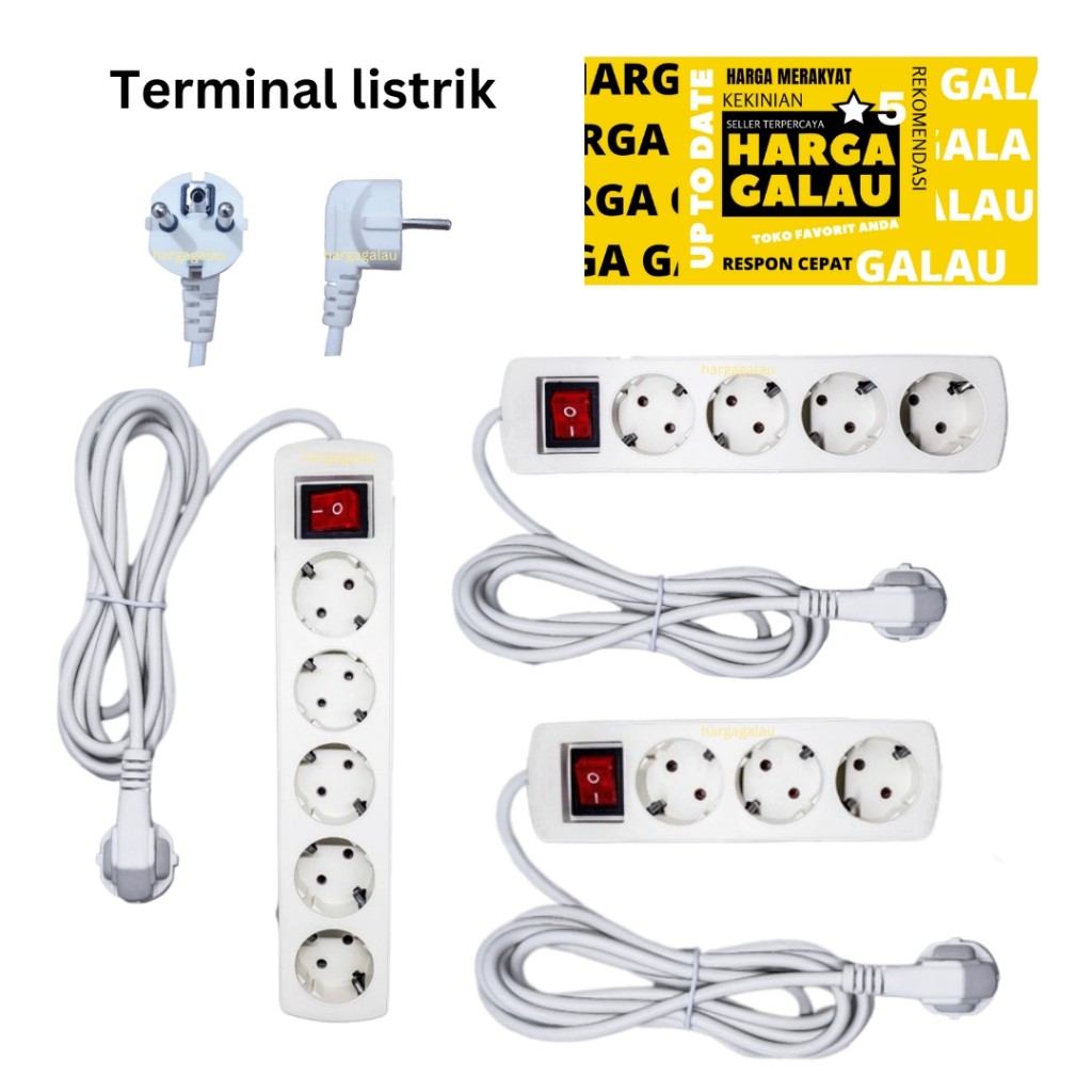 Sambungan Listrik 3 4 5 lubang 2 Meter SNI + on off led Kabel asli tembaga 2M terminal stop kontak multi Arde