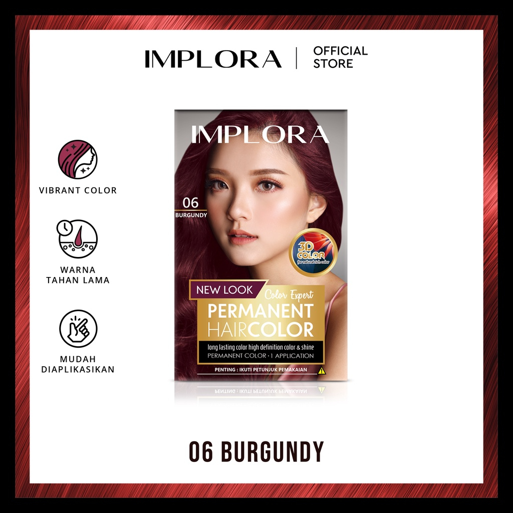 IMPLORA New Permanent Hair Color Burgundy | Cat Rambut Implora Bleaching Warna Natural