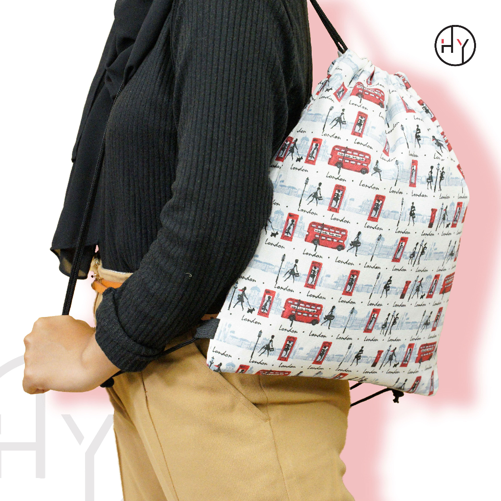 TAS  SERUT KANVAS RANSEL MOTIF STRIN BAG TAS WANITA SERUT BACKPACK MULTIFUNGSI [HYBRAND DH025]