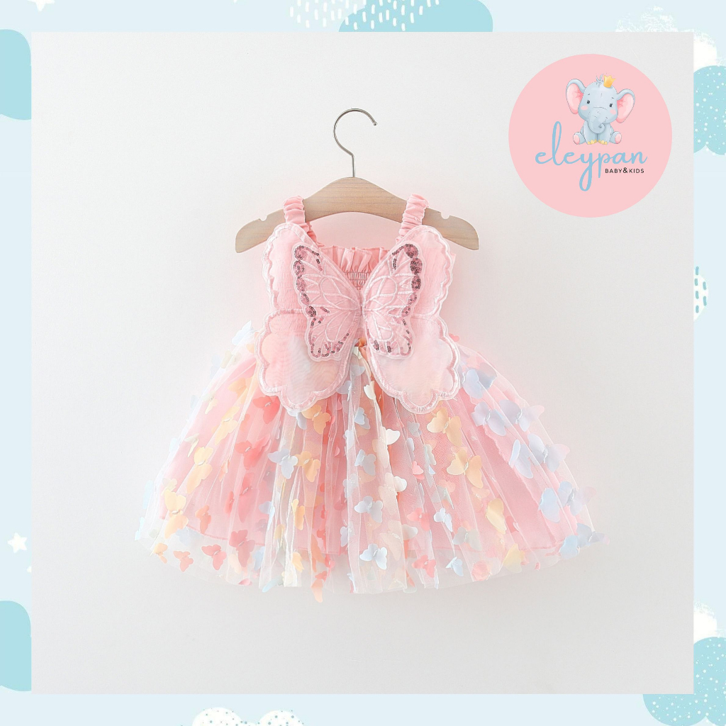 Dress Sayap Kupu Kupu Import Gaun Pesta Anak Kostum Princess Butterfly