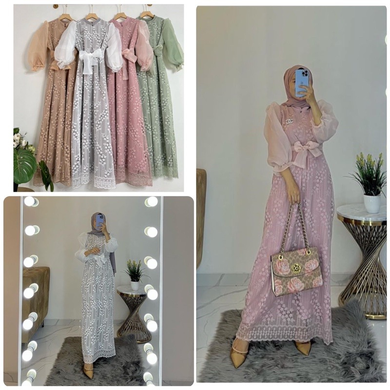 INARAA Dress Pesta Kondangan Wisuda Lamaran Gamis Brokat Muslim Lebaran Syar'i Trending Bunga