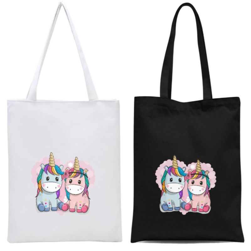 Totebag Resleting Full Colour Twin Unicorn tas sekolah anak kuliah kampus viral || Kiiyoomii ||