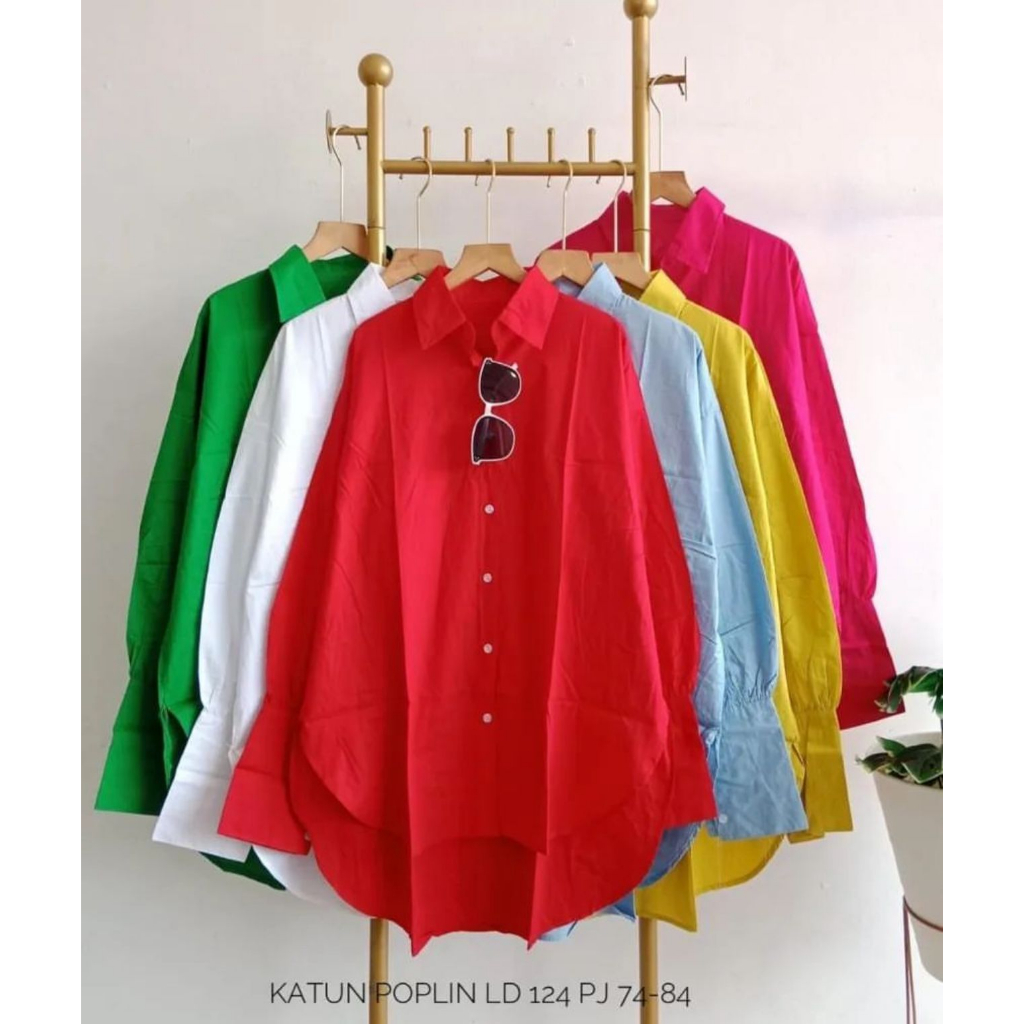 KEMEJA WANITA POLOS OVERSIZE KATUN POPLIN