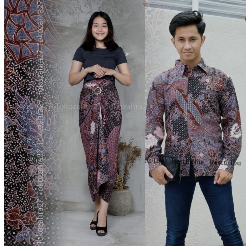 Couple Kemeja Batik Rok Lilit batik Lengan Panjang MOTIF AUREL