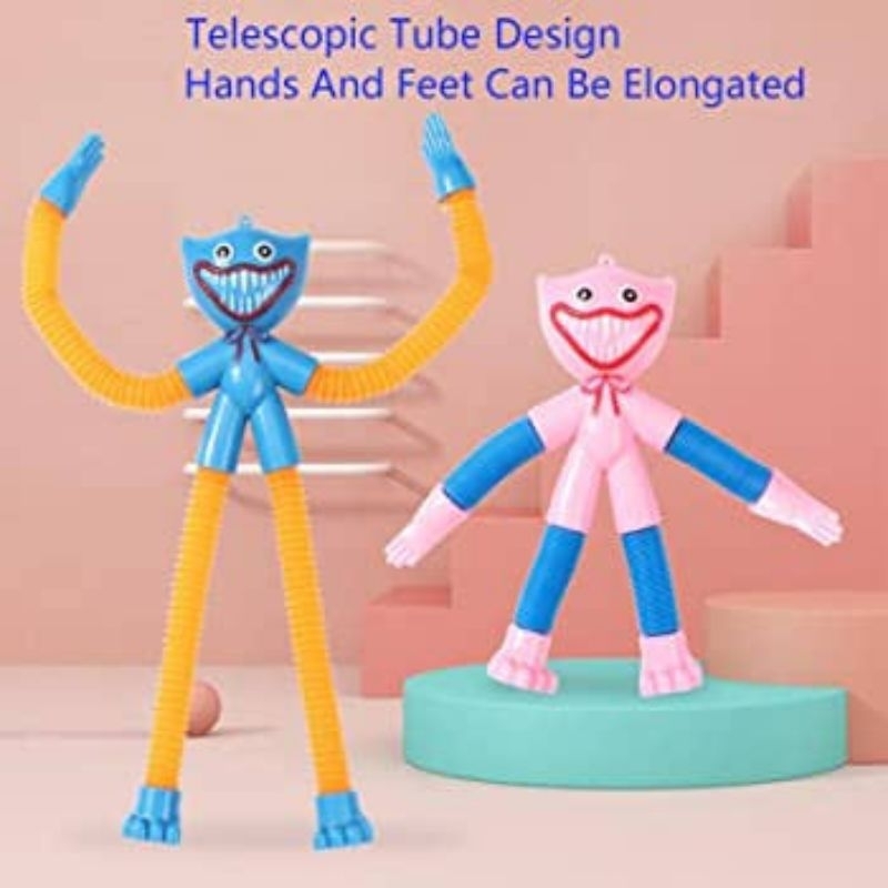 Mainan anak pop tube motif huggy wuggy LED besar dengan kaki dan tangan yang bisa bengkok