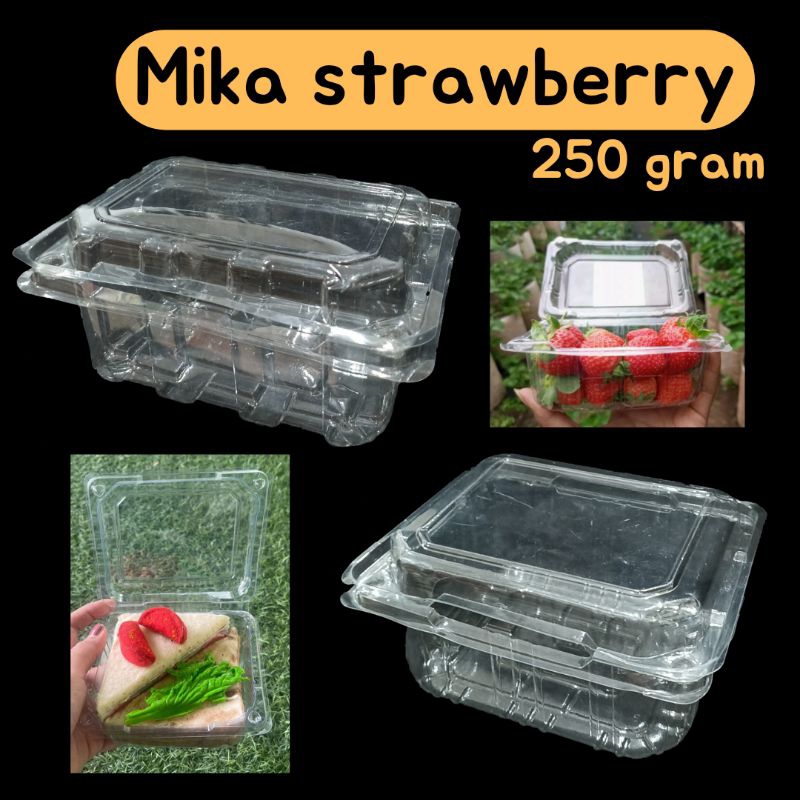 Mika strawberry 250 mika buah kotak buah mika kotak buah tray mika kue kotak cake mika buah strawberry tray mika buah kotak dan persegi panjang