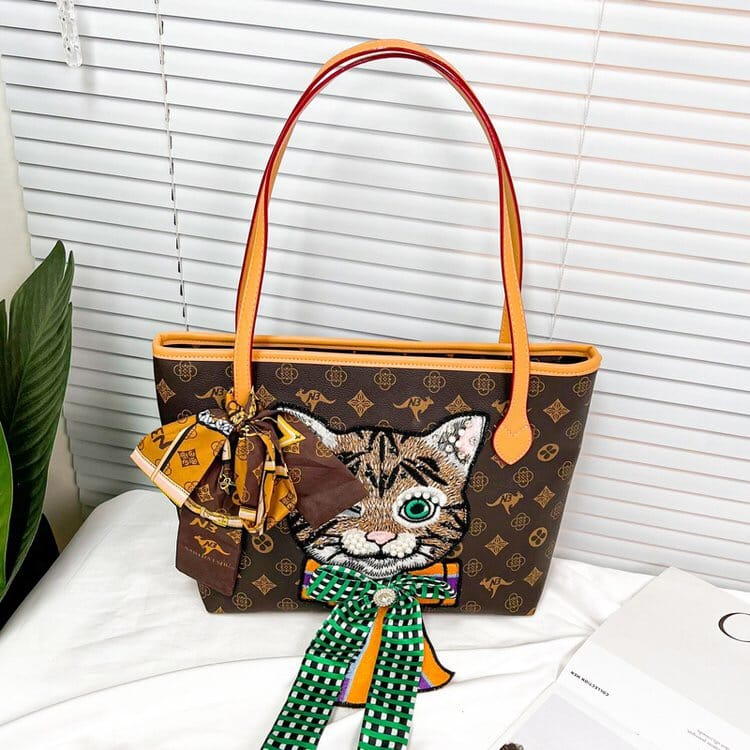 ZC 2369 RISCE TAS TOTE IMPORT WANITA CEWEK PEREMPUAN JAKARTA BATAM MOTIF CAT KUCING