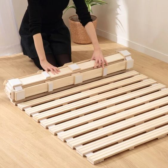 alas kasur springbed kayu solid aesthetic,tempat tidur tatami bergulir gaya jepang