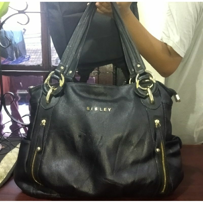 Tas kulit asli Hitam Brand Sisley