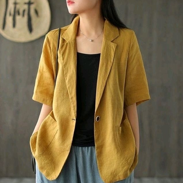 DS - Nancy Narnia Blazer / Silvia Blazer Linen Atasan Kemeja Kerja Wanita Korean Style Outfit Office Ootd Work Shirt Kasual