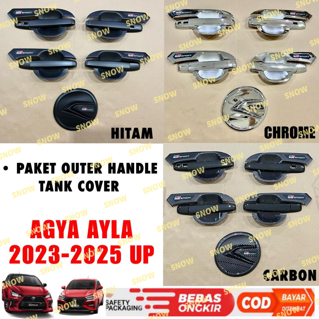 Paket Outer Handle Tank Cover Agya Ayla  GR SPORT 2023 2024 2025 UP  Hitam Chrome Carbon