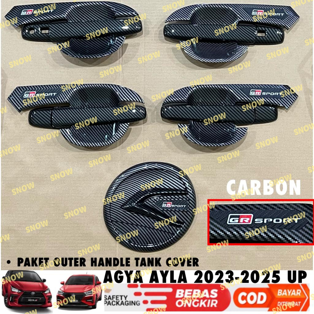 Paket Outer Handle Tank Cover Agya Ayla  GR SPORT 2023 2024 2025 UP  Hitam Chrome Carbon