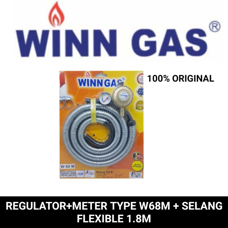 regulator + meter + selang 1,8m winn gas W68M original SNI