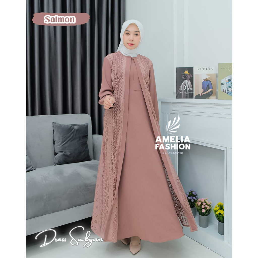 Gamis sabyan mix outer brokat wear syari ootd outfit FASHION by Amelia sabiyan putih hitam manasik haji umroh