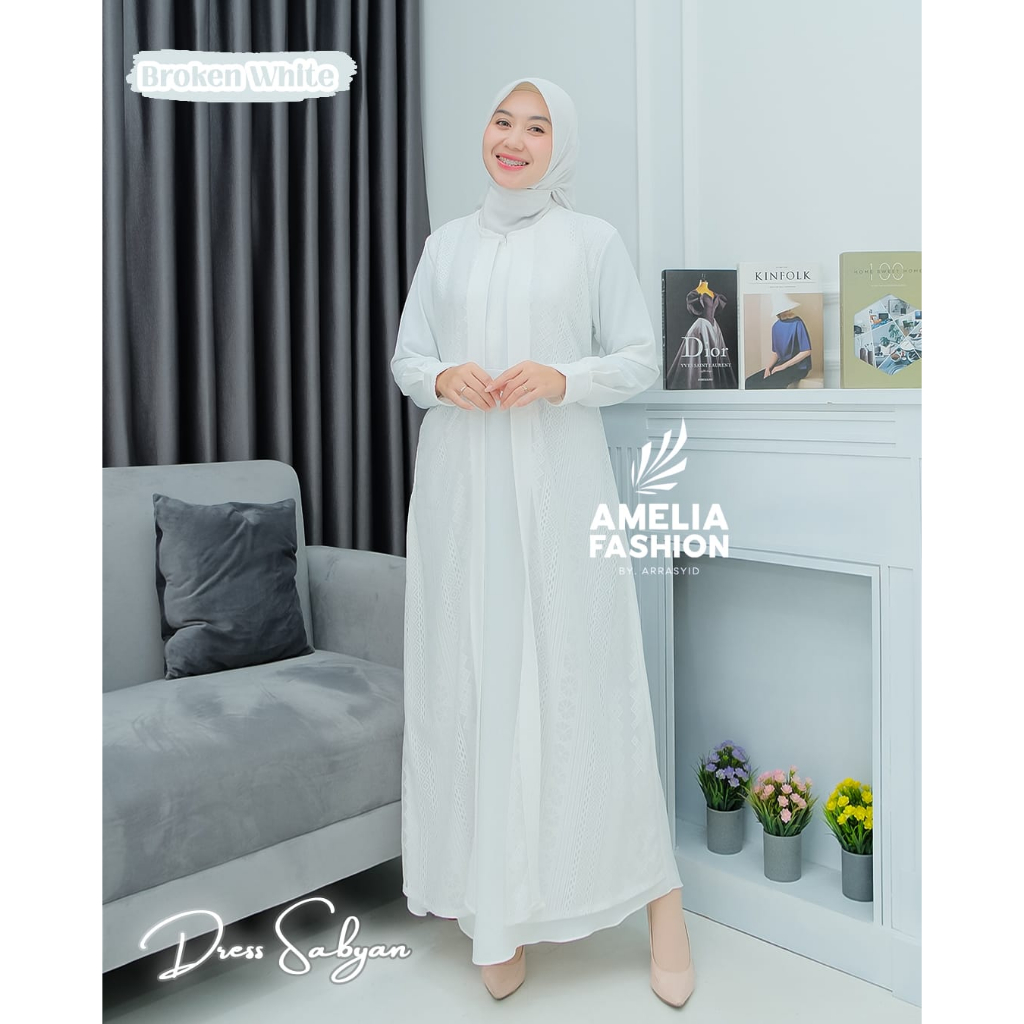 Gamis sabyan mix outer brokat wear syari ootd outfit FASHION by Amelia sabiyan putih hitam manasik haji umroh