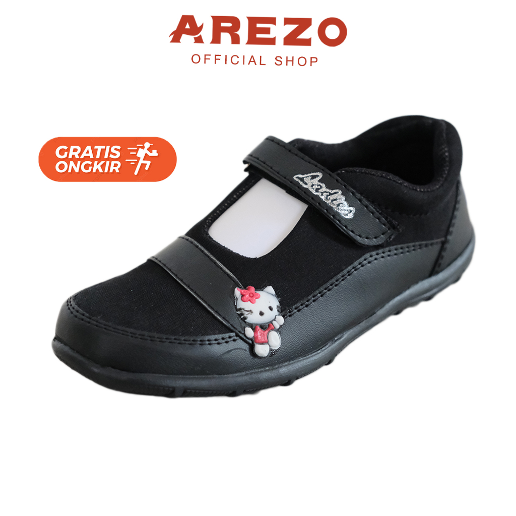 Sepatu anak sd tk perempuan hitam bunga sepatu sekolah cewek kekinian