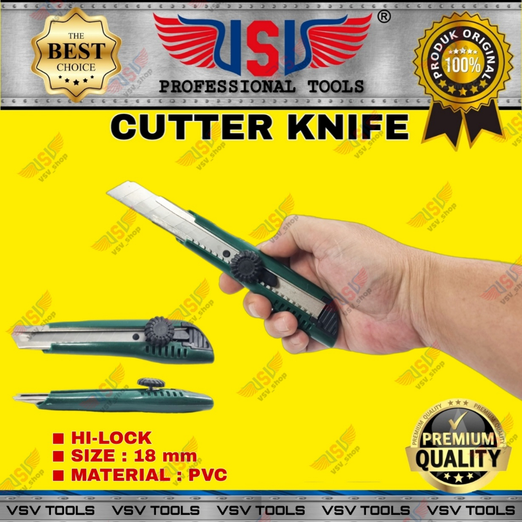 Cutter Besar Pisau Cutter 18mm Cutter Knife Hi-Lock VSV HS-02