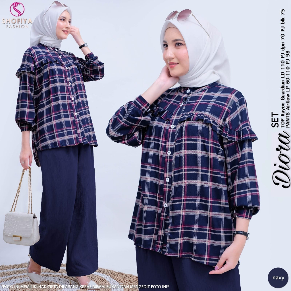 Kemeja Flanel Shofiya Diora Setelan dan Pants LD 110 PJ 75 Bahan Rayon Dior Nyaman